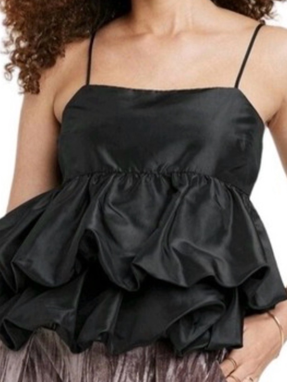 a new day Black Satin Ruffle Peplum Camisole
